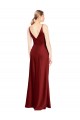 Sleeveless V-Neck Stretch Satin Burgundy Long Formal Evening Gown / Prom Dress / Bridesmaid Dress Cardiff