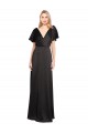 Cap Sleeves V-Neck Stretch Satin Black Long Bridesmaid Dress / Evening Dress Cardiff