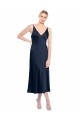 Sleeveless V-Neck Stretch Satin Dark Navy Midi Length Formal Evening Gown / Prom Dress / Bridesmaid Dress Cardiff
