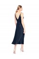 Sleeveless V-Neck Stretch Satin Dark Navy Midi Length Formal Evening Gown / Prom Dress / Bridesmaid Dress Cardiff