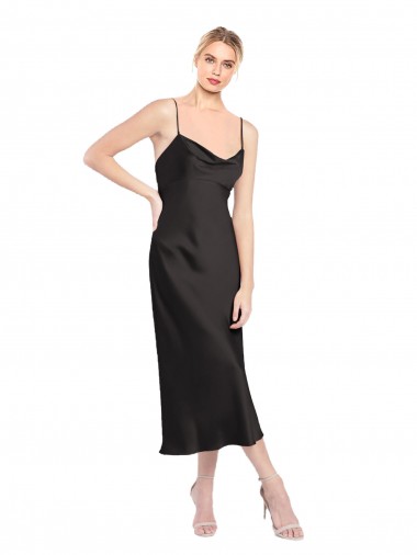 Sleeveless Cowl Neck Stretch Satin Black Midi Length Formal Evening Gown / Prom Dress / Bridesmaid Dress Cardiff