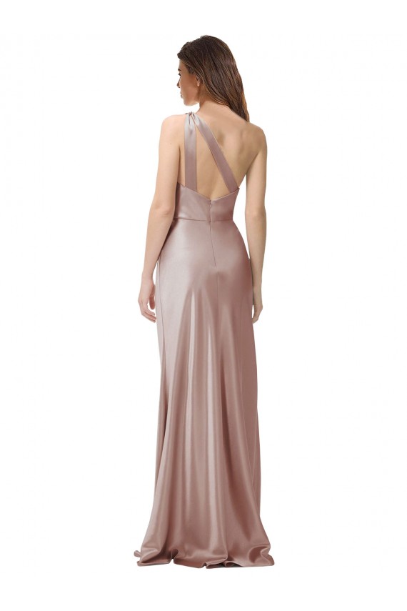 Sleeveless One Shoulder Stretch Satin Dusty Pink Long Formal Evening Gown / Prom Dress / Bridesmaid Dress Cardiff
