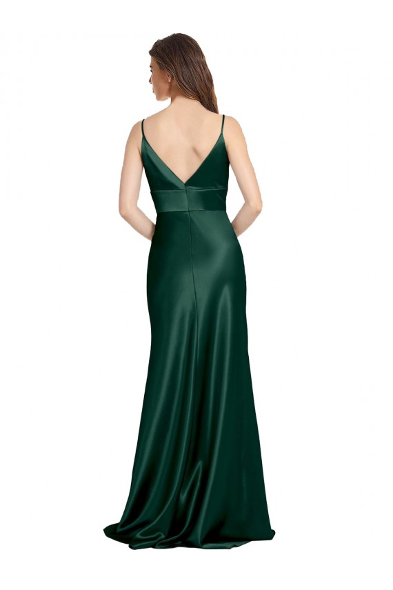 Sleeveless High Neck Stretch Satin Hunter Long Formal Evening Gown / Prom Dress / Bridesmaid Dress Cardiff