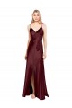 Sleeveless V-Neck Stretch Satin Burgundy Gold Long Bridesmaid Dress / Evening Dress Cardiff