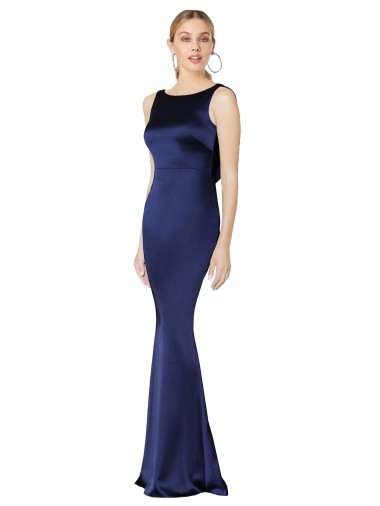 Sleeveless High Neck Stretch Satin Dark Navy Long Formal Evening Gown / Prom Dress / Bridesmaid Dress Cardiff