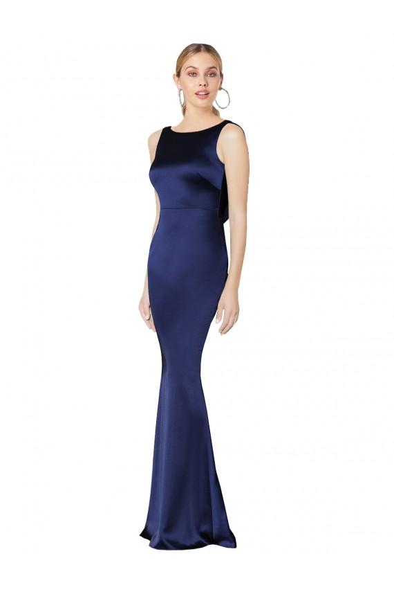 Sleeveless High Neck Stretch Satin Dark Navy Long Formal Evening Gown / Prom Dress / Bridesmaid Dress Cardiff