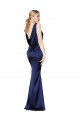 Sleeveless High Neck Stretch Satin Dark Navy Long Formal Evening Gown / Prom Dress / Bridesmaid Dress Cardiff