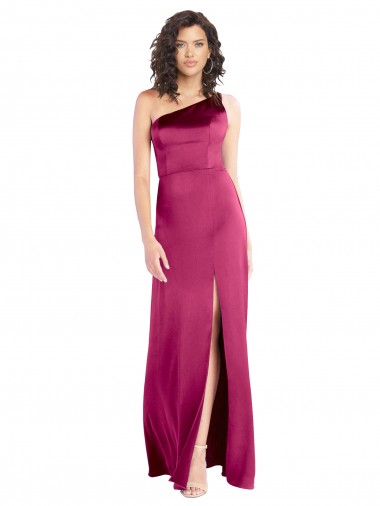 Sleeveless One Shoulder Stretch Satin Fuchsia Long Formal Evening Gown / Prom Dress / Bridesmaid Dress Cardiff