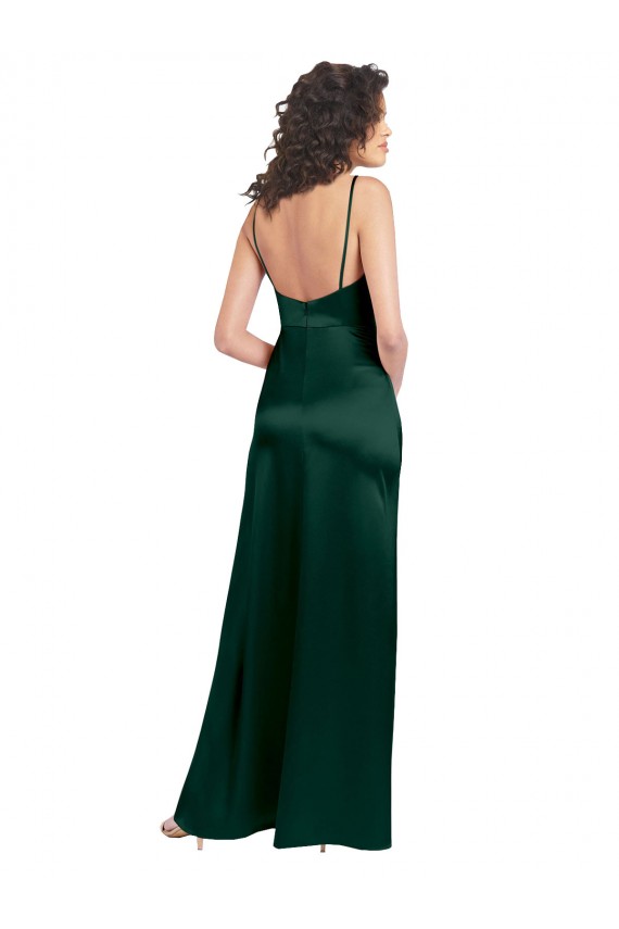 Sleeveless Scoop Neck Stretch Satin Hunter Long Formal Evening Gown / Prom Dress / Bridesmaid Dress Cardiff