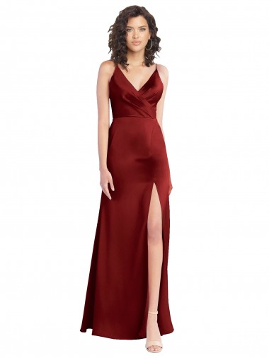 Sleeveless V-Neck Stretch Satin Burgundy Long Formal Dress / Bridesmaid Dress Cardiff