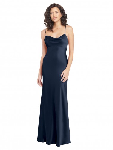 Sleeveless Cowl Neck Stretch Satin Dark Navy Long Black Tie Evening Gown / Prom Dress / Bridesmaid Dress Cardiff