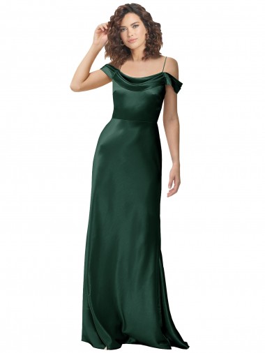 Sleeveless Spaghetti Straps Stretch Satin Hunter Long Formal Evening Gown / Prom Dress / Bridesmaid Dress Cardiff
