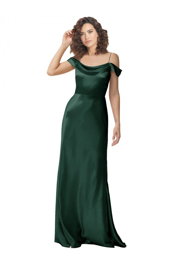 Sleeveless Spaghetti Straps Stretch Satin Hunter Long Formal Evening Gown / Prom Dress / Bridesmaid Dress Cardiff