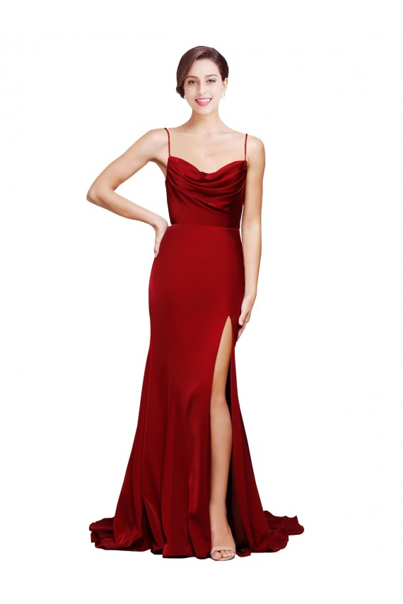 Sleeveless Cowl Neck Stretch Satin Burgundy Sweep Train Black Tie Evening Gown / Prom Dress / Bridesmaid Dress Cardiff