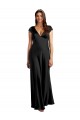 Cap Sleeves V-Neck Stretch Satin Black Long Formal Evening Gown / Prom Dress / Bridesmaid Dress Cardiff