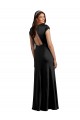 Cap Sleeves V-Neck Stretch Satin Black Long Formal Evening Gown / Prom Dress / Bridesmaid Dress Cardiff