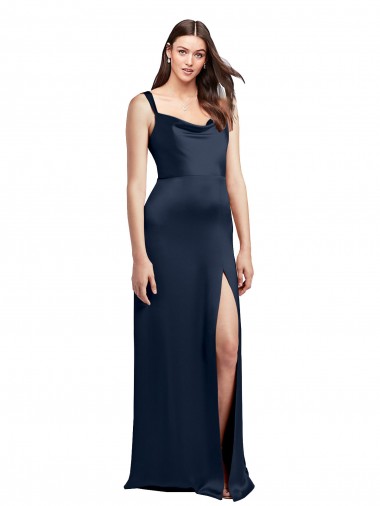 Sleeveless Cowl Neck Stretch Satin Dark Navy Long Formal Evening Gown / Prom Dress / Bridesmaid Dress Cardiff