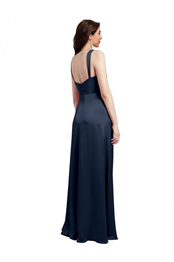Sleeveless Cowl Neck Stretch Satin Dark Navy Long Formal Evening Gown / Prom Dress / Bridesmaid Dress Cardiff