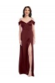 Sleeveless V-Neck Stretch Satin Burgundy Gold Long Formal Dress / Bridesmaid Dress Cardiff