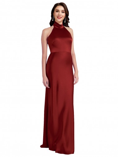 Sleeveless Halter Neck Stretch Satin Burgundy Long Black Tie Evening Gown / Prom Dress / Bridesmaid Dress Cardiff