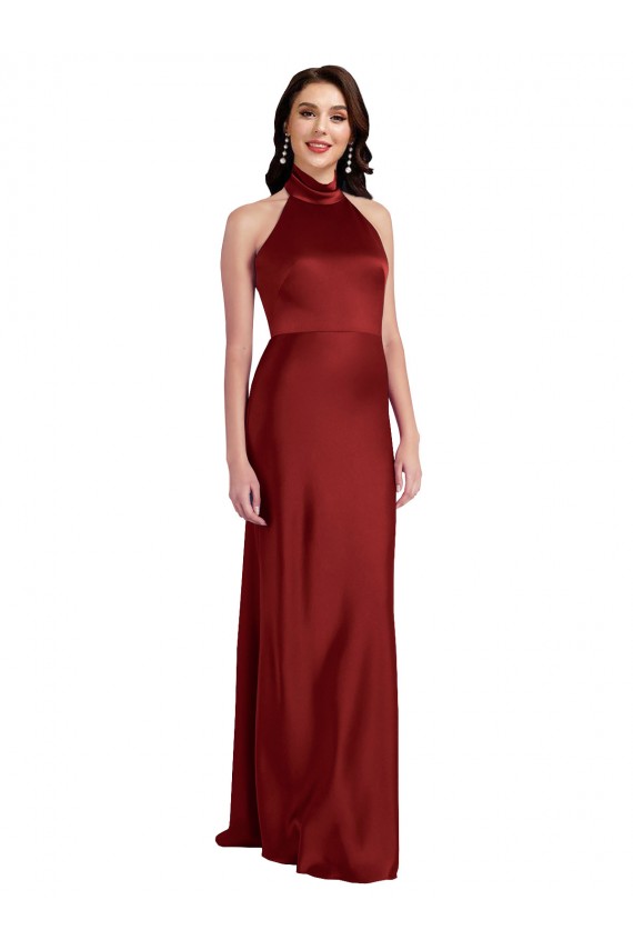 Sleeveless Halter Neck Stretch Satin Burgundy Long Black Tie Evening Gown / Prom Dress / Bridesmaid Dress Cardiff