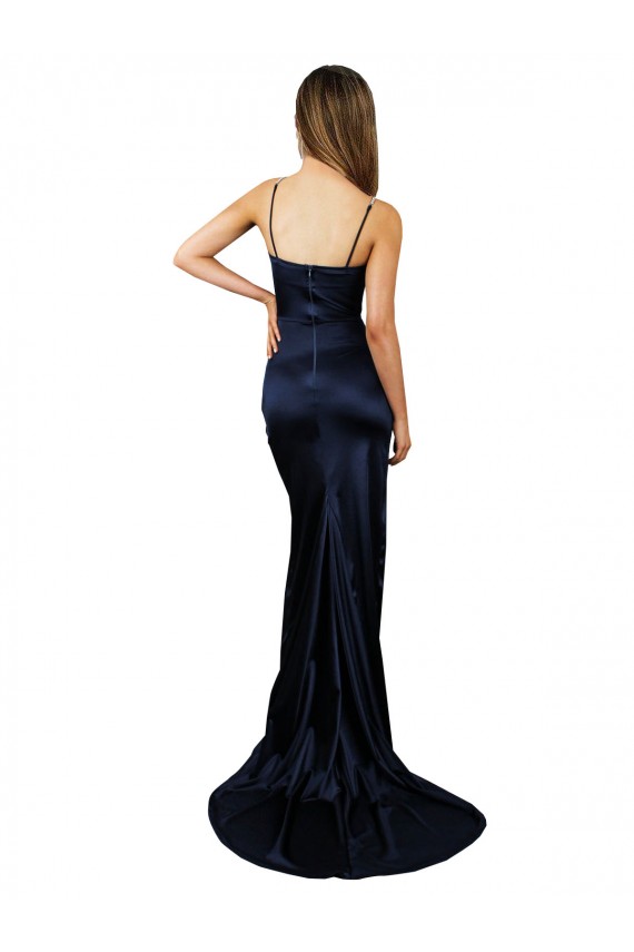 Sleeveless Sweetheart Stretch Satin Dark Navy Long Formal Evening Gown / Prom Dress / Bridesmaid Dress Cardiff