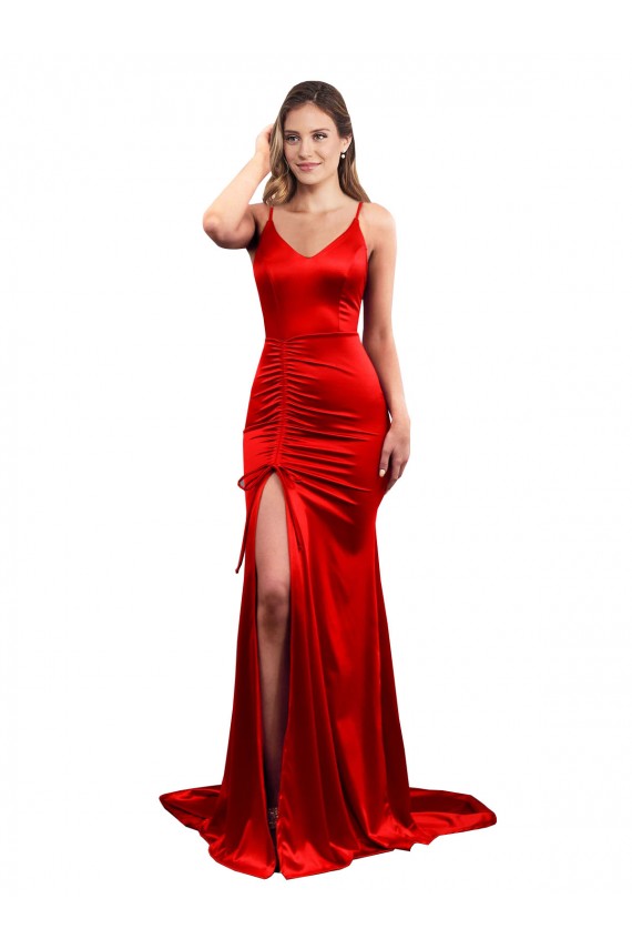 Sleeveless Sweetheart Stretch Satin Red Long Evening Dress / Bridesmaid Dress Cardiff