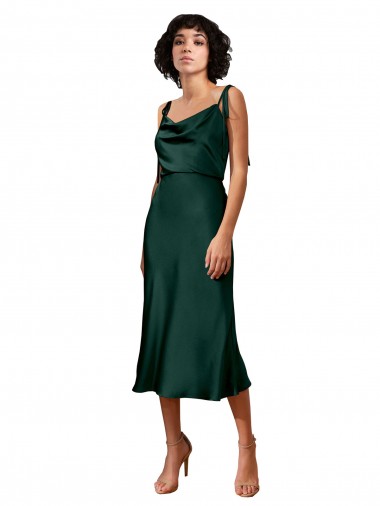 Sleeveless Cowl Neck Stretch Satin Hunter Midi Length Black Tie Evening Gown / Prom Dress / Bridesmaid Dress Cardiff