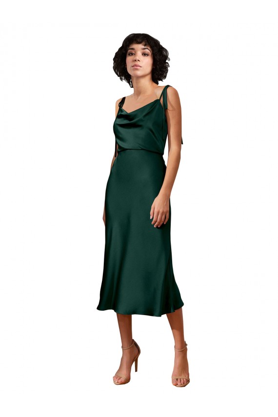 Sleeveless Cowl Neck Stretch Satin Hunter Midi Length Black Tie Evening Gown / Prom Dress / Bridesmaid Dress Cardiff