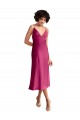 Sleeveless V-Neck Stretch Satin Fuchsia Midi Length Formal Evening Gown / Prom Dress / Bridesmaid Dress Cardiff