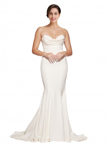 Sleeveless Strapless Stretch Satin Ivory Sweep Train Formal Evening Gown / Prom Dress / Bridesmaid Dress Cardiff