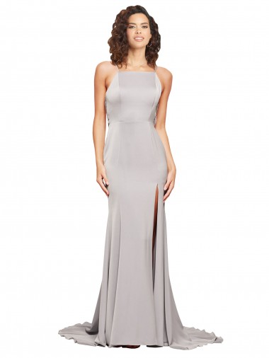 Sleeveless High Neck Stretch Satin Sweep Train Formal Evening Gown / Prom Dress / Bridesmaid Dress Cardiff