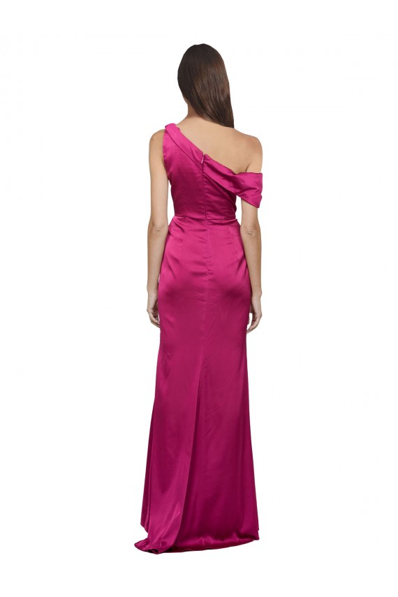 Sleeveless One Shoulder Stretch Satin Fuchsia Long Bridesmaid Dress / Evening Dress Cardiff
