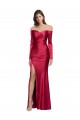 Long Sleeves Sweetheart Stretch Satin Dark Red Long Formal Evening Gown / Prom Dress / Bridesmaid Dress Cardiff