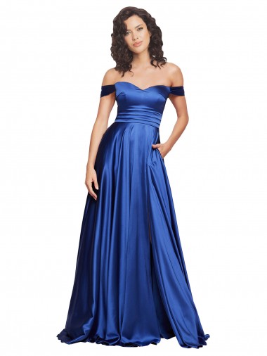 Sleeveless Sweetheart Stretch Satin Royal Blue Sweep Train Formal Evening Gown / Prom Dress / Bridesmaid Dress Cardiff