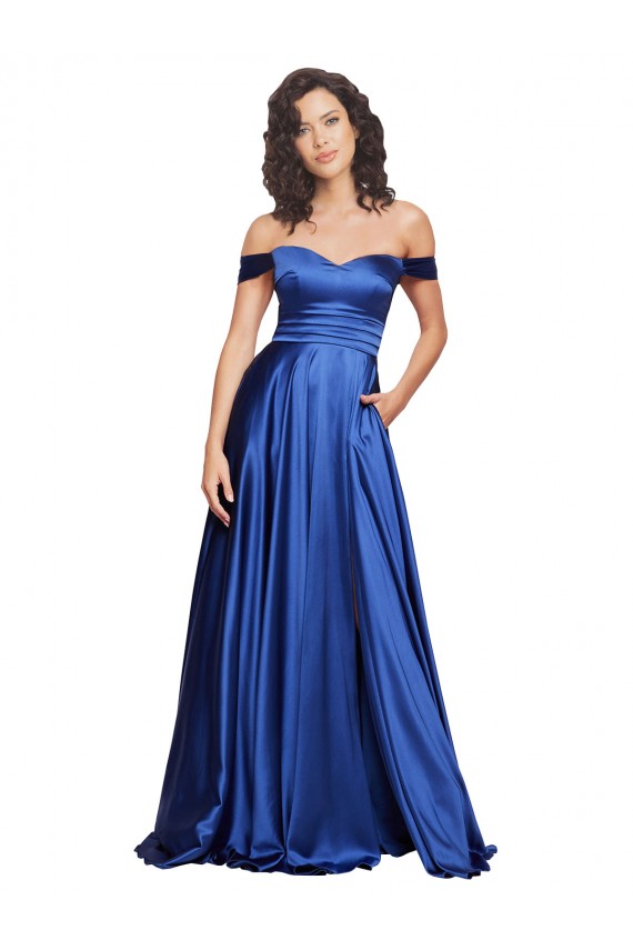 Sleeveless Sweetheart Stretch Satin Royal Blue Sweep Train Formal Evening Gown / Prom Dress / Bridesmaid Dress Cardiff