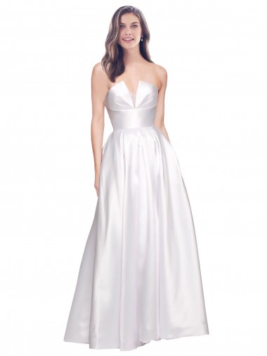 Sleeveless Strapless Stretch Satin White Long Formal Evening Gown / Prom Dress / Bridesmaid Dress Cardiff