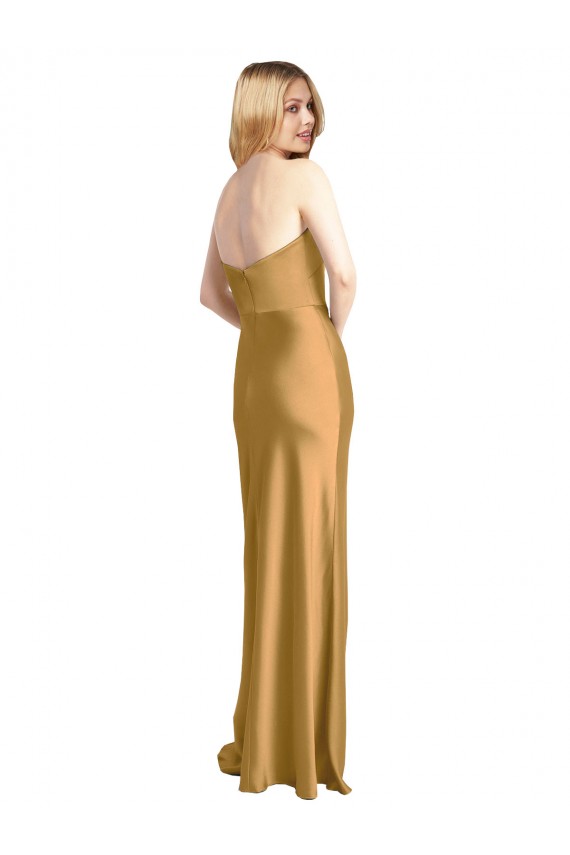 Sleeveless Strapless Stretch Satin Gold Long Formal Evening Gown / Prom Dress / Bridesmaid Dress Cardiff