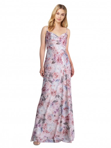 Sleeveless Cowl Neck Stretch Satin & Floral Long Formal Evening Gown / Bridesmaid Dress Cardiff