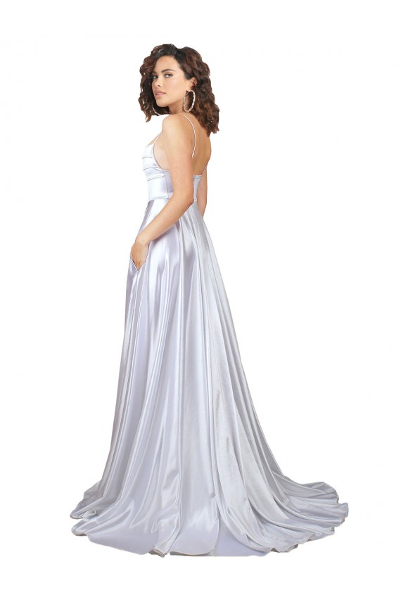 Sleeveless Spaghetti Straps Stretch Satin White Long Beach Wedding Dress Cardiff
