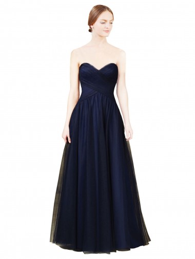 Sleeveless Strapless Tulle Dark Navy Long Bridesmaid Dress / Evening Dress Cardiff