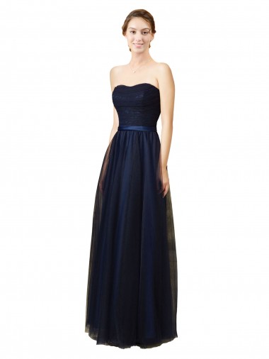 Sleeveless Strapless Tulle Dark Navy Long Bridesmaid Gown Cardiff