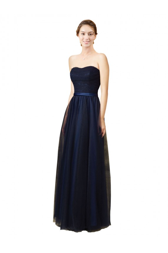 Sleeveless Strapless Tulle Dark Navy Long Bridesmaid Gown Cardiff