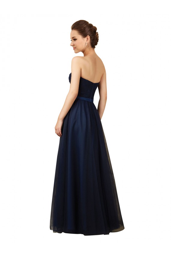 Sleeveless Strapless Tulle Dark Navy Long Bridesmaid Gown Cardiff