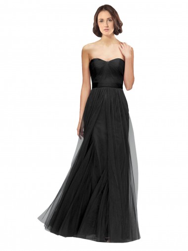 Sleeveless Sweetheart Tulle Black Long Bridesmaid Gown Cardiff