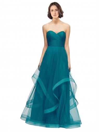 Sleeveless Strapless Tulle Turquoise Long Bridesmaid Dress Cardiff