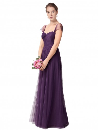 Cap Sleeves Sweetheart Tulle Plum Purple Long Bridesmaid Dress Cardiff