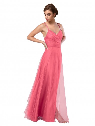 Sleeveless Spaghetti Straps Tulle Watermelon Long Bridesmaid Dress Cardiff