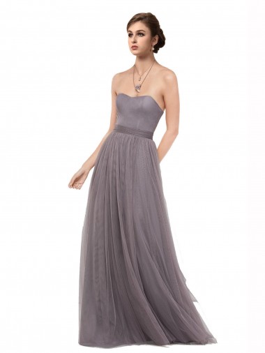 Sleeveless Spaghetti Straps Tulle Pewter Long Bridesmaid Dress Cardiff