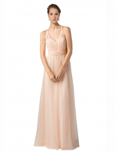 Sleeveless Sweetheart Tulle Nude Long Bridesmaid Dress / Evening Dress Cardiff